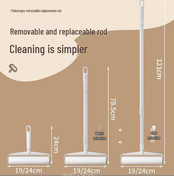 Fusselrolle mit langem Griff: Haar- und Staubentfernungs-Klebepinsel mit abreißbaren Rollen für Boden und Bett.