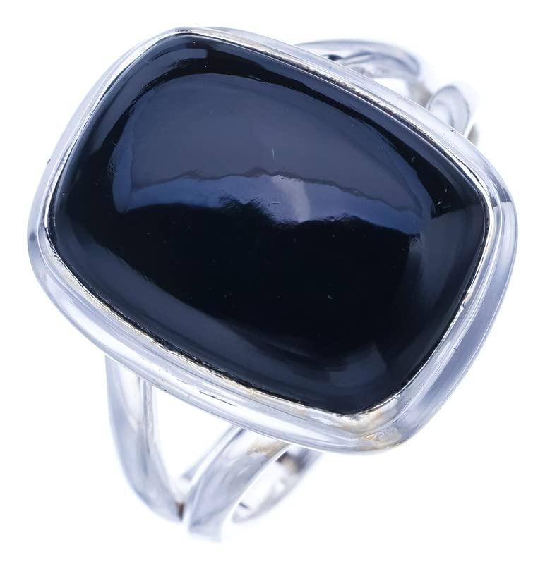 

StarGems® Natural Black Onyx Handmade 925 Sterling Silver Ring 7 F0542
