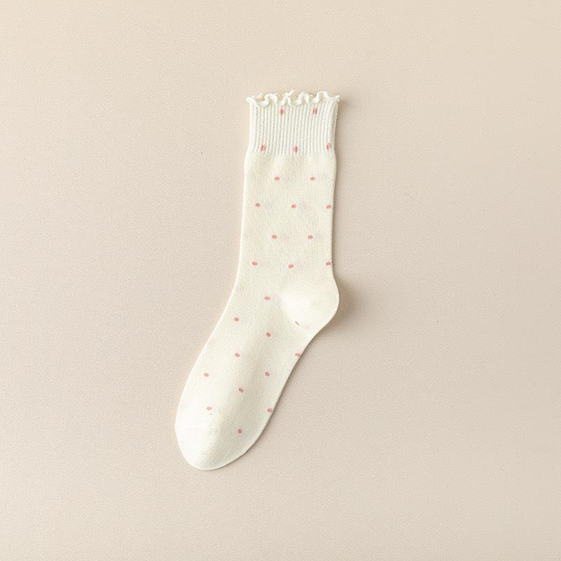 Female Spring and Autumn Leisure All Match Pure Color Ballet Wind Lovely Ear Side Dot Cylinder Stack Socks