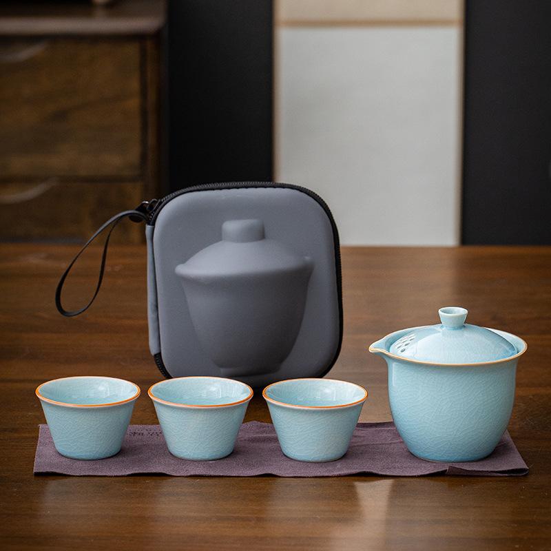 Small Fresh Travel Tea Set, Convenient Storage Bag, Ceramic Express Cup, Two or Three Cups of Tea Cans