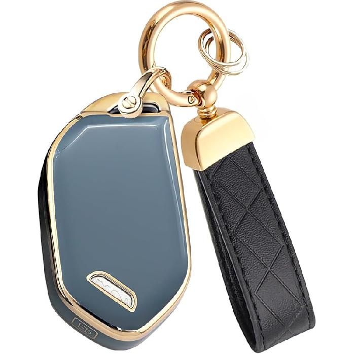Montague Key Fob Cover for KIA with Leather Keychain, Premium TPU Key Case Shell for Kia Telluride, Sorento, K5 GT-Line Remote Smart Key Fob