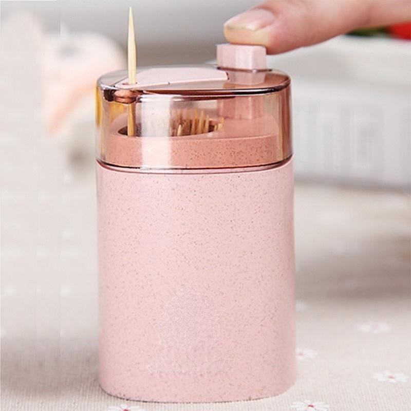 Automatic Toothpick Holder Container Wheat Straw Household Table Toothpick Storage Box