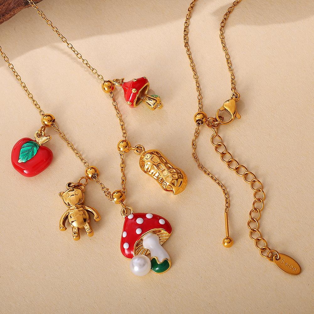 Niche seaside vacation style DIY mushroom pendant necklace stainless steel plated temperament necklace jewelry women