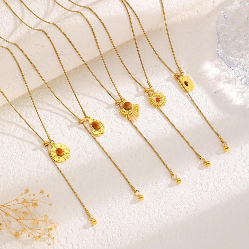 Collana Giraso Dorato Occhio di Tigre per Donna - Catena Retro per Maglione con Accessori Estrabili Melange