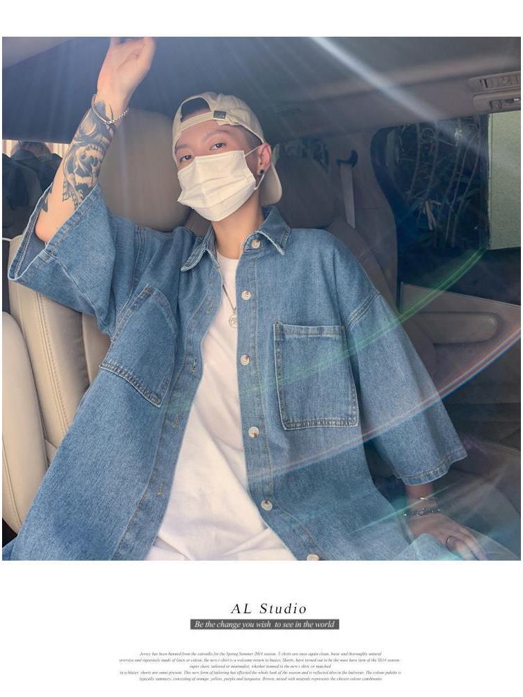 Men's Korean Style Denim Shirt - Short Sleeve, Summer, Trendy, Hong Kong-Inspired, Handsome Loose Fit.