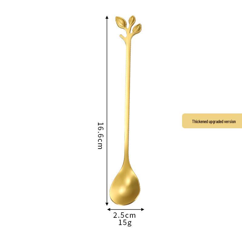 Gold Leaf Stainless Steel Spoon - Creative European Style Fruit, Coffee, Stirring, and Dessert Spoon Gift