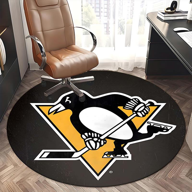 Pittsburgh Penguins Logo,NHL Hockey Team Chair mat Round Rug Office carpet, Machine Washable, Non slip, Suitable for Living Rooms, Bedrooms