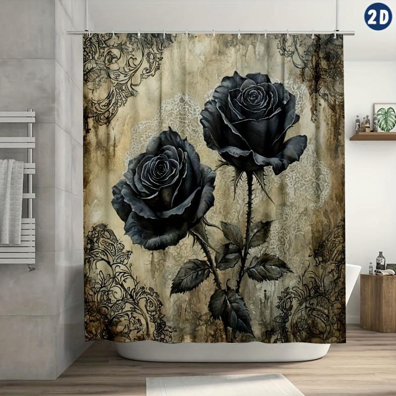 Elegant Gothic Romance Shower Curtain for a Sophisticated Bathroom, Featuring a Stunning Illustration of a Black Rose