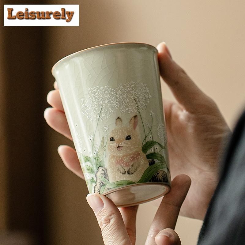 250ml Cream Ru Kiln Porcelain Teacup Cute Rabbit Cola Cup Tea Making Water Jug Large Ceramic Coffee Cup Kung Fu Teaset Drinkware
