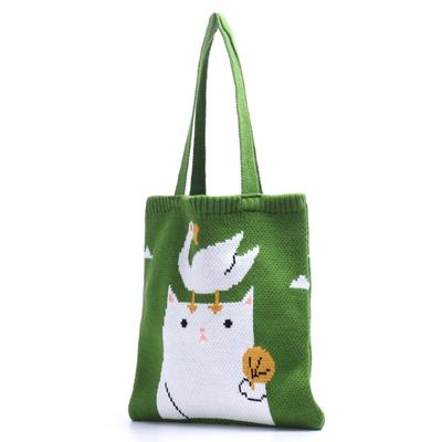 Bolsa de tecido de desenho animado Outono/inverno Bolsa de compras de mão Artística Pequena Bolsa de tricô de ombro único
