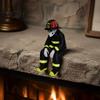 Industrial Style Sculpture 3D Printed Firefighter Skeleton Shelf Sitter, Gothic Fireman Soldier Robed Unique Resin Craft Figurine, Collectible
