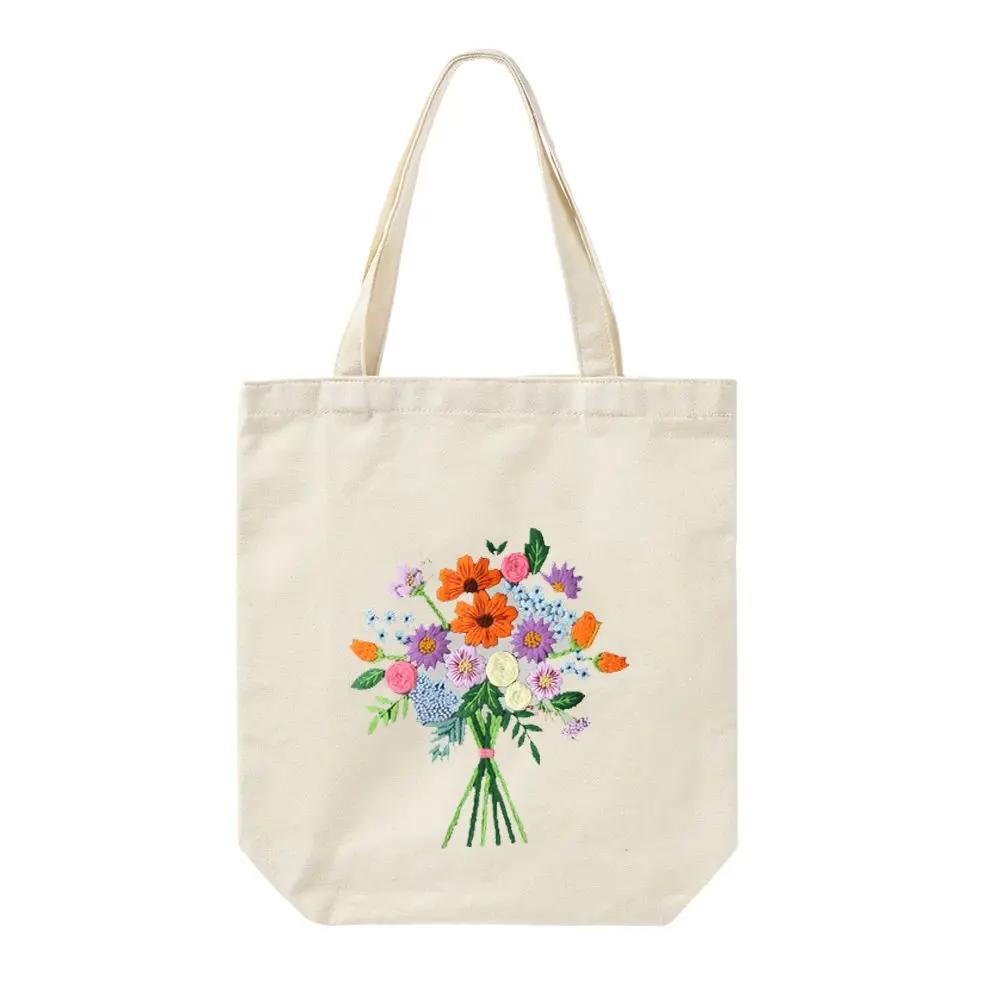 Canvas Tote Bag Embroidery Kit Flower Pattern DIY Needlepoint Kits Crafts Needle and Thread Kit Embroidery Kit for Beginners
