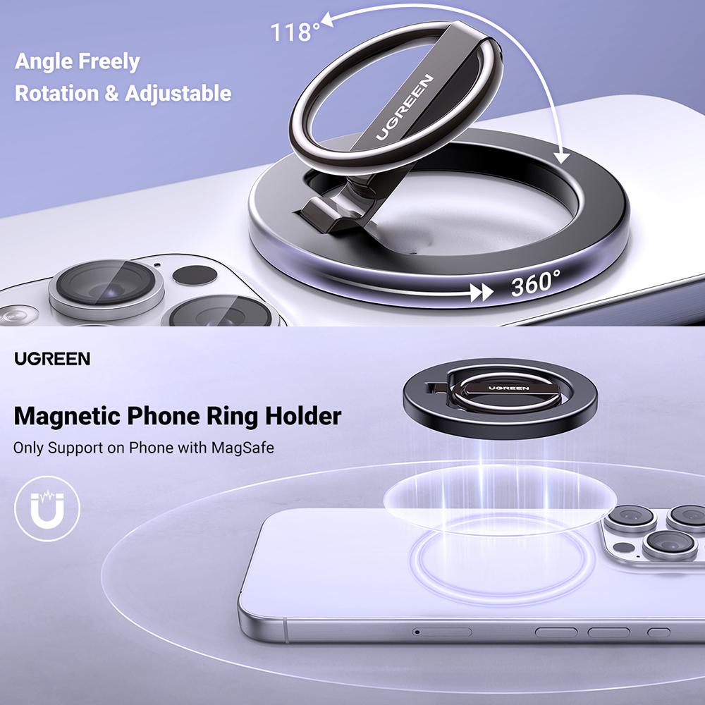 UGREEN LP705 25355 Magnetischer Handy-Rückseiten-Ständer Griffringhalter Drehbar Tragbare Schreibtischhalterung
