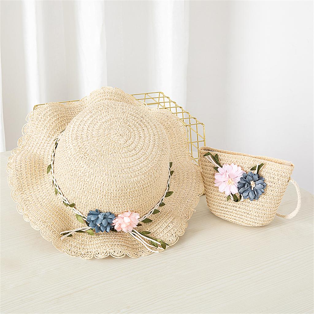 New Summer Kids Flower Caps Bag Girl Sandy Beach Hat Baby Coin Cute Weave Straw Purse Children's Messenger Backpack