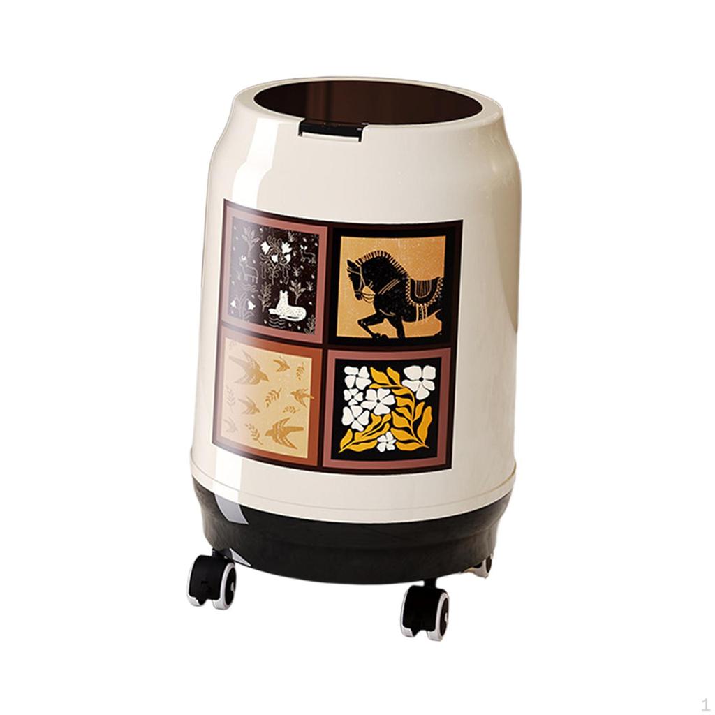 Decorative Large Capacity Trash Can with Universal Wheels for Kitchen, Vanity, Garage, RV.