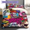 Ropa de cama con estampado Monster High Juego de colcha Funda de colcha Funda de almohada Decoración del hogar Regalo de cumpleaños (1 * funda nórdica + 2 * fundas de almohada, sin núcleo)