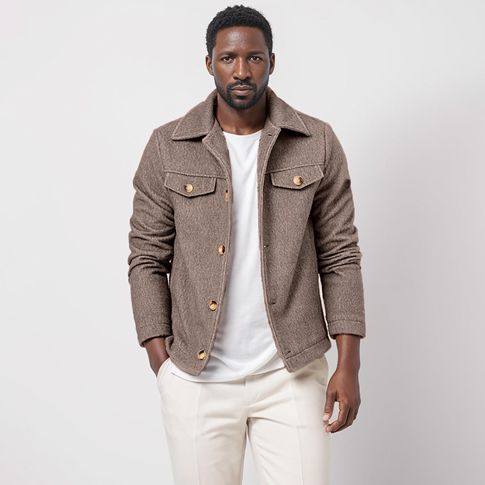 

Мужское модное шерстяное пальто с лацканами, однобортное, однотонное, повседневное, приталенного кроя XL