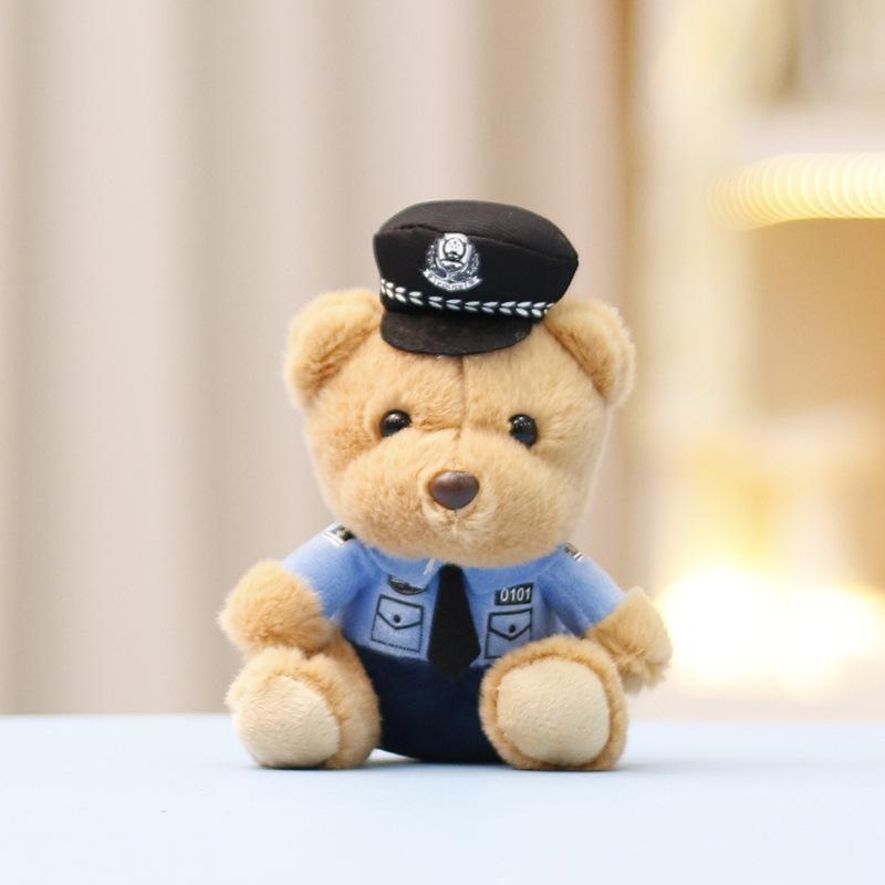 

Cute Bear Toy Keychain Traffic Police Themed Bear Plush Toy Stuffed Doll Soft Plush Pendant Charm For Car Backpack Decor Gift коричневий