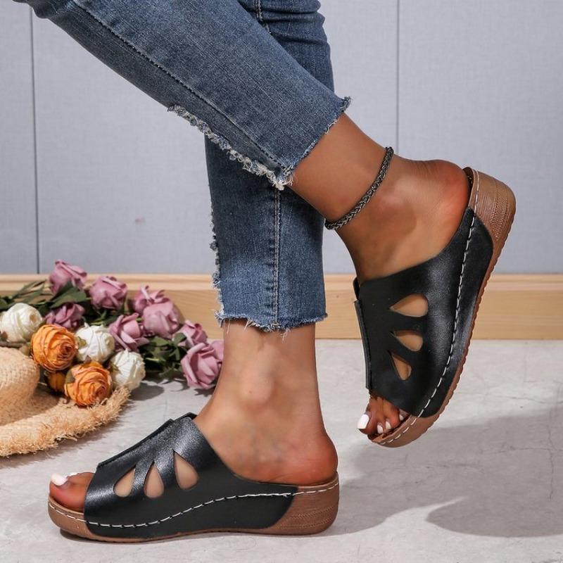 Retro Women's Shoes Wedge Heels One-line Women's Slippers