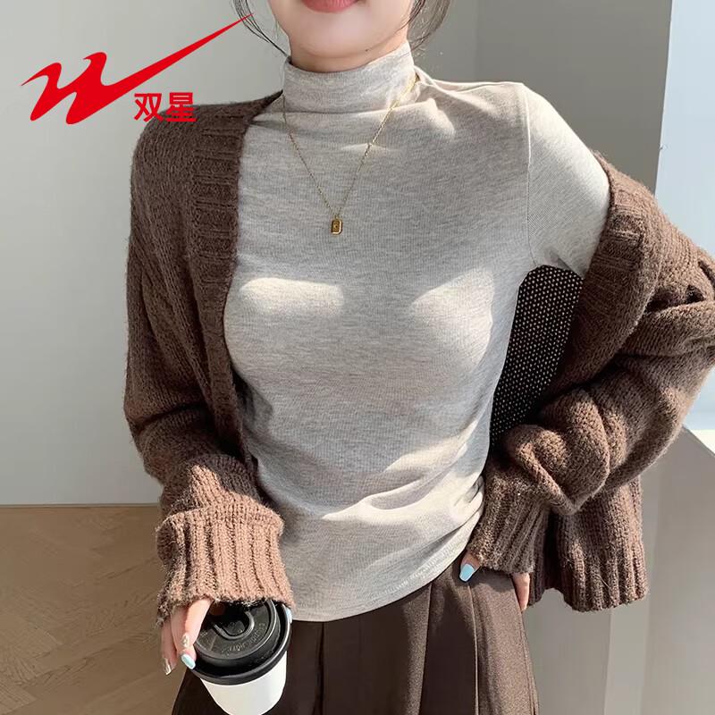 Shuangxing Women s 2026 New Ribbed Cotton Half-High Collar Long Sleeve T-Shirt M