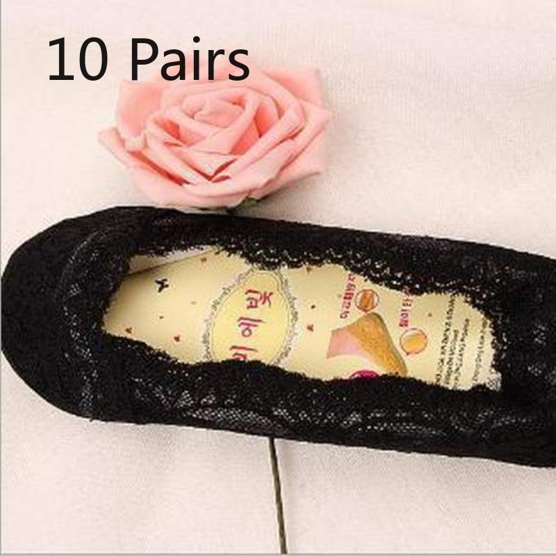 10 Pairs of Spring and Summer Lace Boat Socks for Women, Thin Silicone Ice Silk Invisible Socks, Sweat-absorbing and Breathable Socks