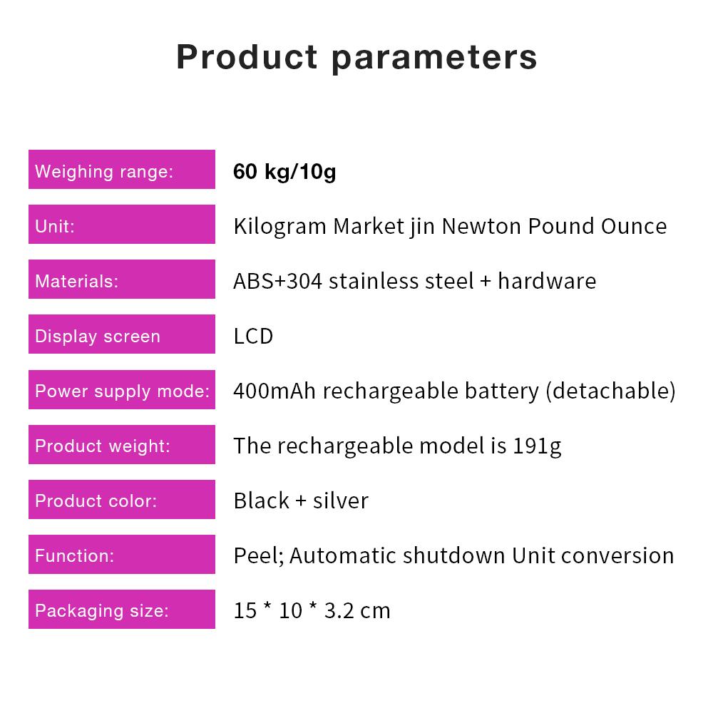 Waga Bagażowa Precyzyjna 60kg 10g Waga Wędkarska Cyfrowa Ręczna Podróżna Walizka Balans Stal Nierdzewna Ładowalna