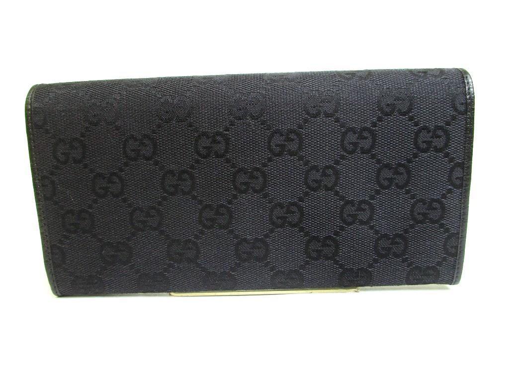 Authentic GUCCI GG Bamboo Black Canvas Leather RFlap Long Wallet #a231  Refurbished