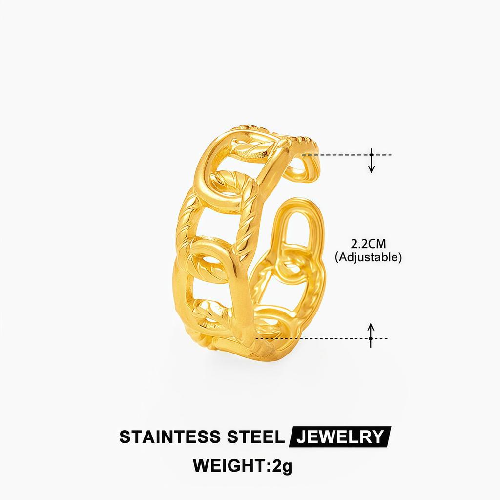 Elegant 18K Gold-Plated Geometric Stainless Steel Ring with Natural Stone, Adjustable for Women