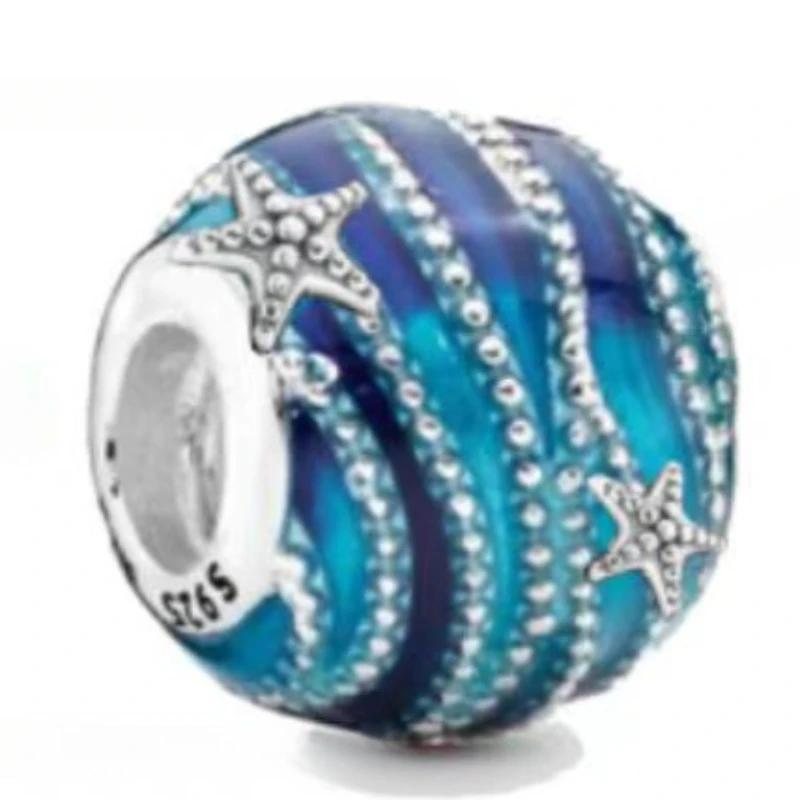 Copper Metal Blue Series Moon Plane Space Series Glass Bead Components Clip Charm Bead Component Compatible With Authentic Original Bracelet High
