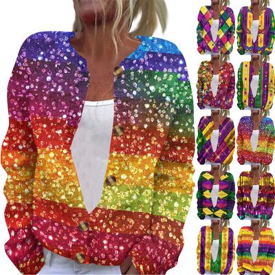 Women's Fashion Printed Long Sleeve Knitted Cardigan Button Down Jacket