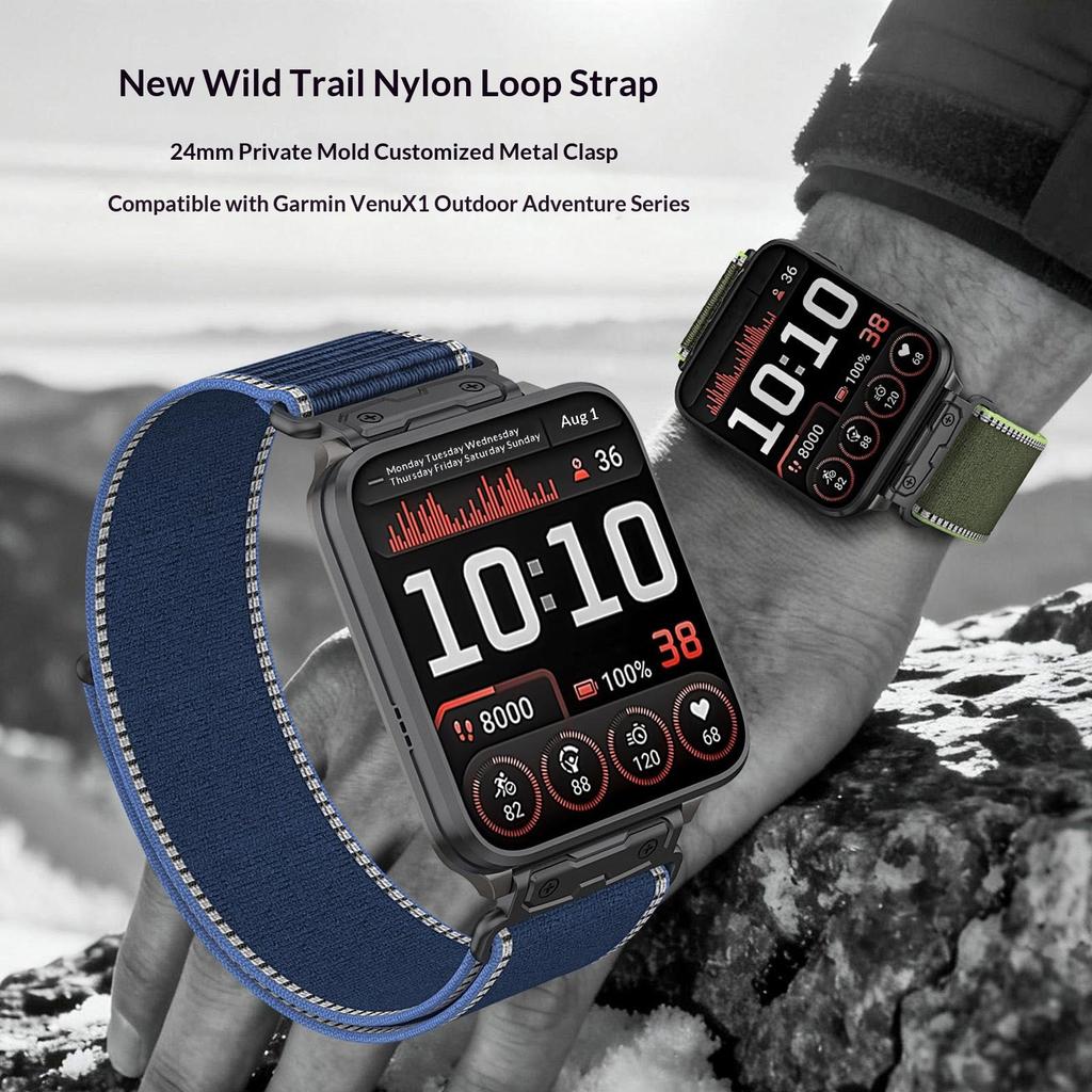 For Garmin Venu X1 Nylon Loop Strap with Metal Connector Quick Release Breathable Watch Band