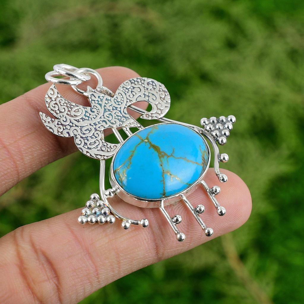 Copper Arizona Turquoise Gemstone Sterling Silver Mother Artisan Pendant Jewelry