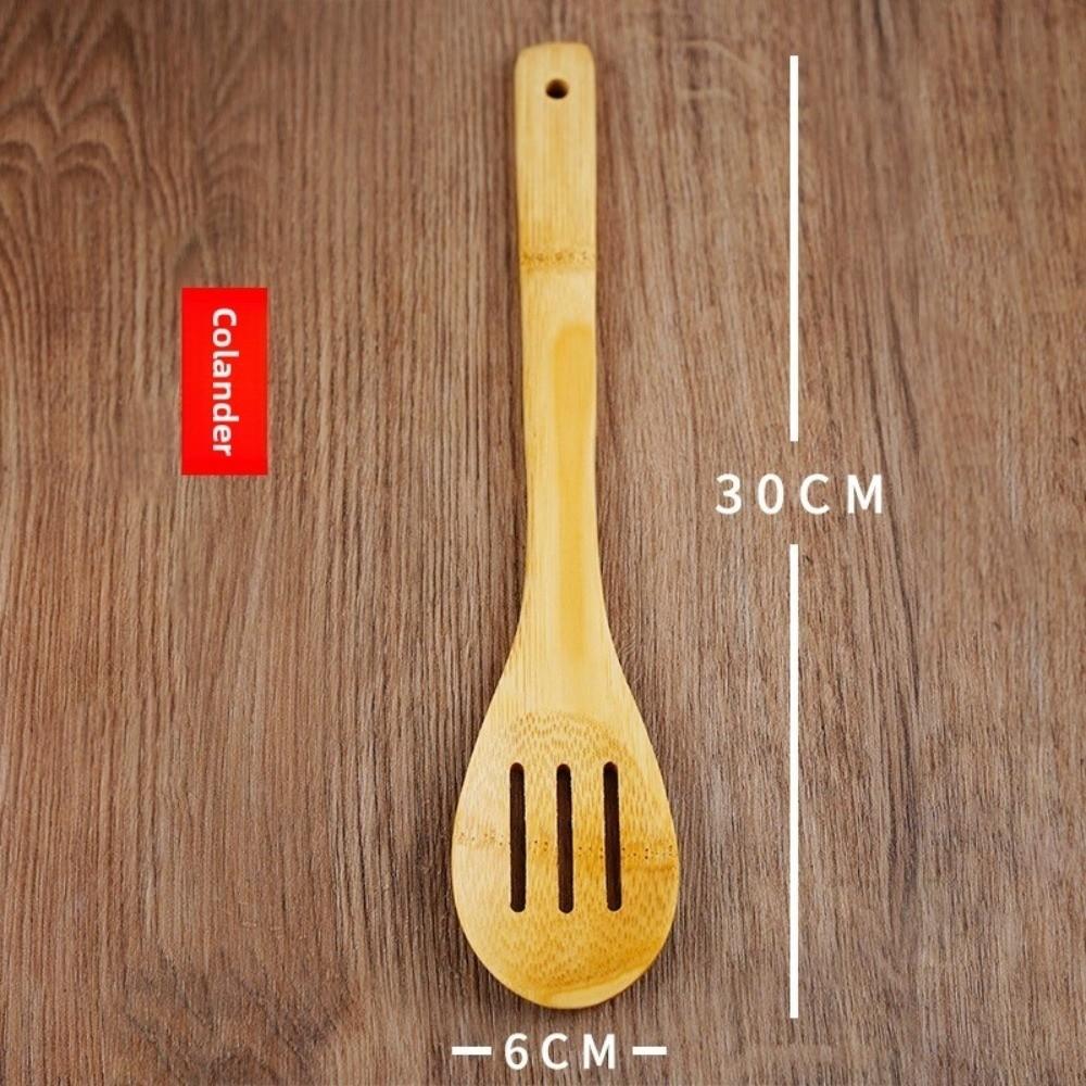 8pcs Natural Bamboo Spatula Spoon Long Handle Slotted Turner Non Stick Pan Spatula  Household
