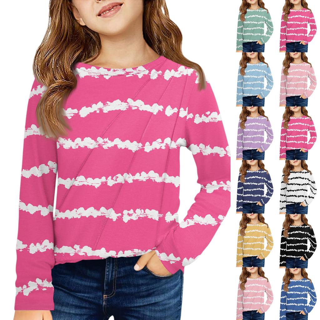 Girls' Long Sleeve Tee - Pleated Round Neck Casual Top