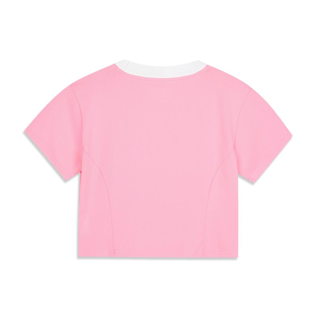 Li Ning X League Of Legends Collaboration Comfortable Casual Simple Letter Print V-Neck Pullover Short Sleeve T-Shirt Women T-Shirts AHSV638-1