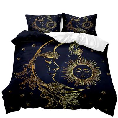 Set Boem Husă Plapumă Set de Lenjerie de Pat 3D Soare Auriu și Lună pentru Copii Adolescenți Adulți Mărime Dublu Queen King Poliester Husă Plapumă