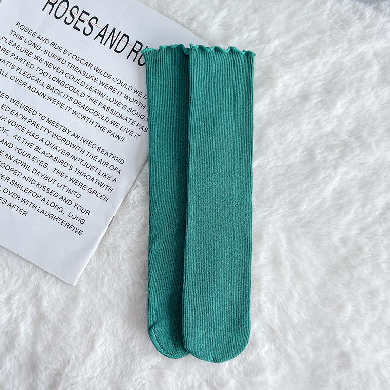 Chaussettes Mi-Mollet Couleur Unie pour Filles - Automne/Hiver Polaire, Brossées, Épaissies, Élastiques, Chaussettes Étudiant Colorées