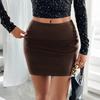 Women High Waist Solid Color Zipper Pu Package Hip Skirt