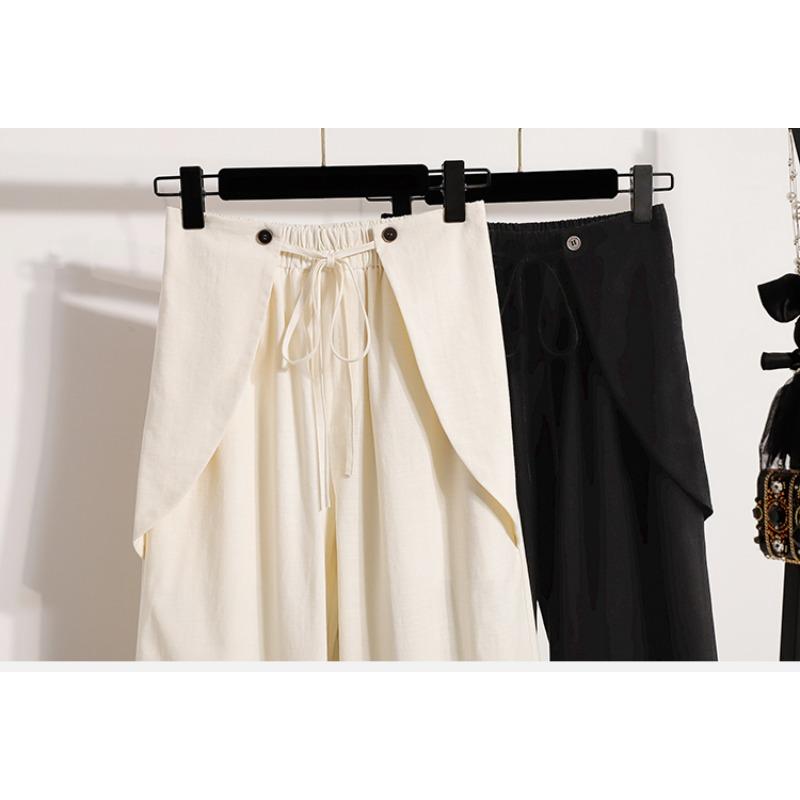 DIMANAF 2026 Pantalones de Verano para Mujer Tallas Grandes Cintura Elástica Oversize Moda Casual Larga Negro Liso