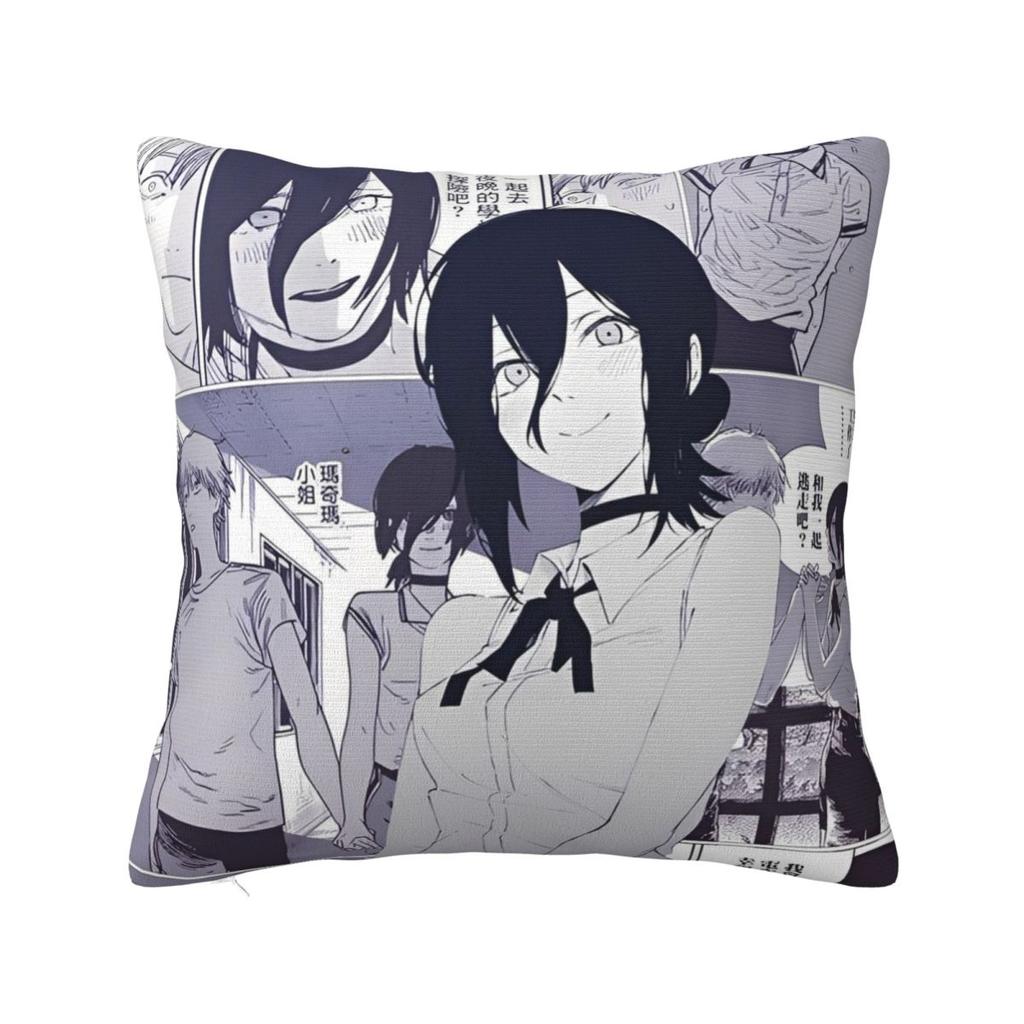 Chainsaw Man Reze Pillow Cases Makima Power Aki Denji Cushion Covers Novelty Throw Pillow Case Cover For Living Room 18"X18"