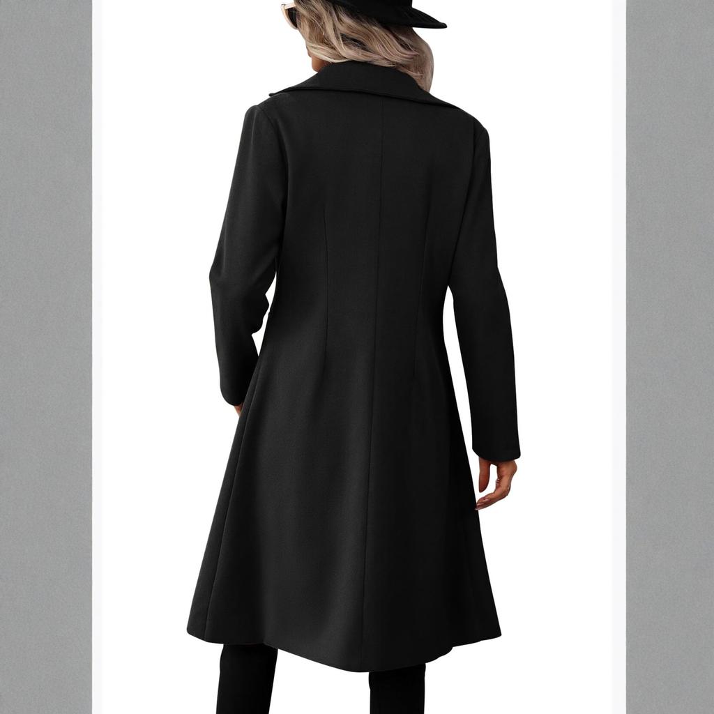 Women's Casual And Stylish Long Color Wool Coat With Double-breasted Lapel