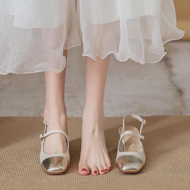 Bridesmaids with skirts temperament single shoes French high heels design sense niche thick heel 2025 spring new with cheongsam