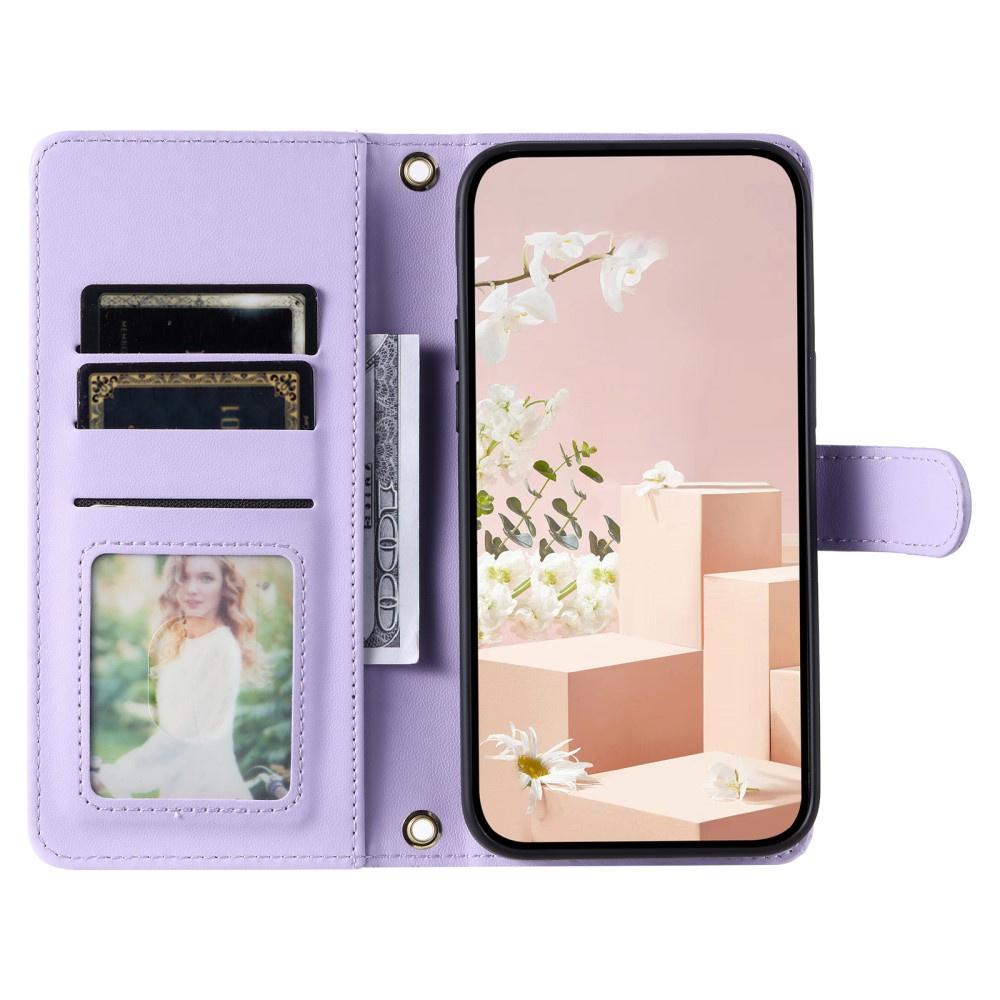 iPhone 16 Pro Rhombus Crossbody Leather Flip Case, Purple