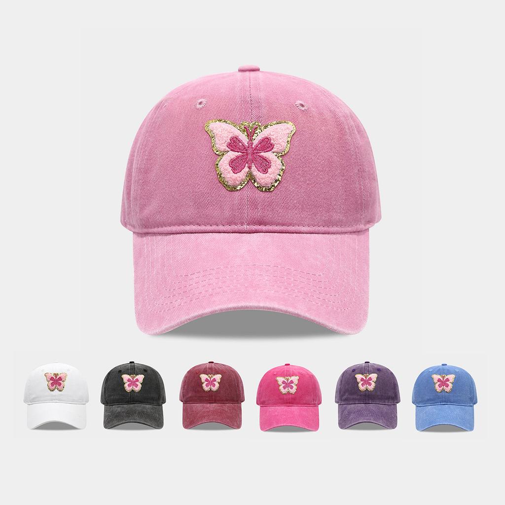 Washed and Old Butterfly Pattern Baseball Cap Female Tide Brand Soft Top Cap Outdoor Leisure Sports Sun Hat