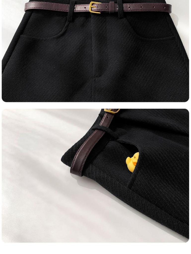 Plus Size Women's High-Waisted Woolen A-Line Skirt with Lining - Spring & Autumn Collection