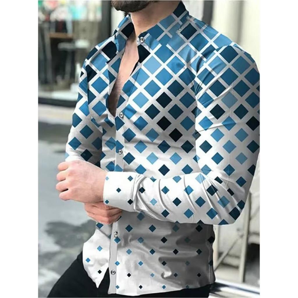 Men Clothes Fashion Long Sleeve 3D Digital Print Shirt