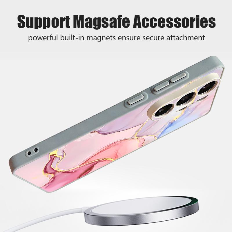 Magnetic For Magsafe Case For Samsung Galaxy S26 Ultra S25 Edge S24 Plus S23 FE S22 A54 A55 A56 5G Pink Marble Pattern Matte Cover