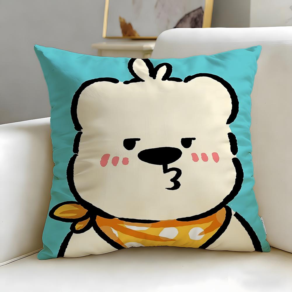 Sticker Cute Bear Stickers Cushion Cover Soft & Easy-Wash Pillow Case – Versatile For Couch, Bed, Travel And Office