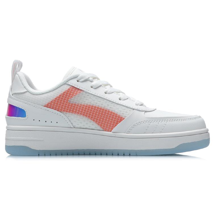 Li Ning NO.258 Slip Resistant Abrasion Resistant Low Top Skateboard Shoes Women's White Orange AGCR202-1
