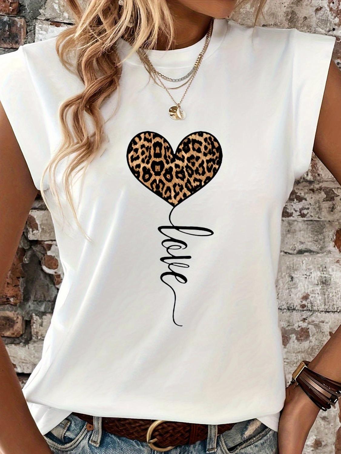 Leopard Heart Love Graphic T-shirt M